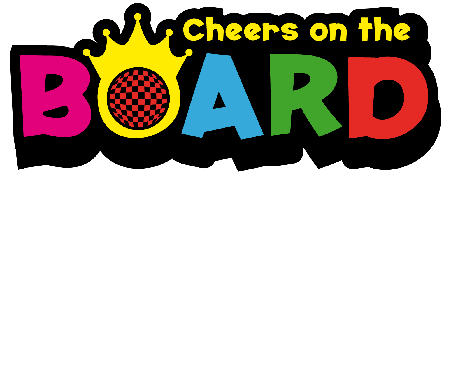 Cheers on the Board logo with vibrant colors of pink, yellow. blue, green, and red